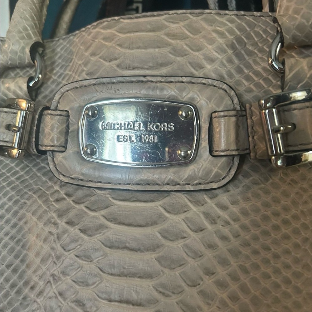 Michael Kors Beige Snake Print Satchel - Picture 2 of 3